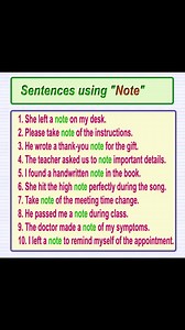 21K views · 492 reactions | "Note" meaning with example sentence Learn English sentences using the word "Note" "Note" in a sentence Learn English sentences English vocabulary building Learn English Vocabulary #learnenglisheveryday #englishgrammar #englishteacher #dailyenglish #Note #DailyEnglish #vocabularywords #learnenglish #dailyuseenglishwords #noteinasentence | English Learning | Facebook