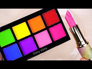 #ASMR Slime Coloring with makeup! Mixing Rainbow makeup into slime #satisfying #lipstickslime #슬라임