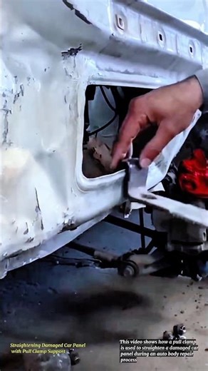 Straightening Damaged Car Panel with Pull Clamp Support