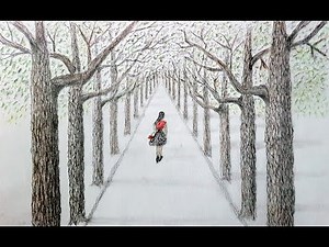 How to draw a street with trees in one point perspective