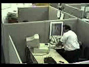 office rage.. a man destroying his pc