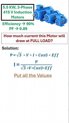 How to Calculate Full Load Current of 3 Phase Motor | Motor Current Calculation 3 Phase | Induction|