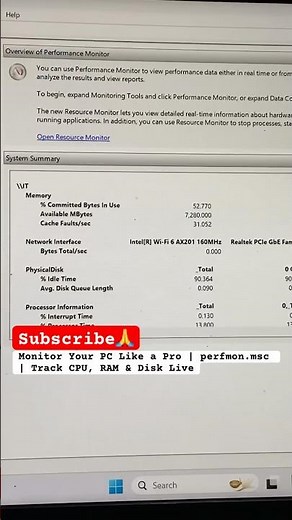 Monitor Your PC Like a Pro | perfmon.msc | Track CPU, RAM & Disk Live #techshorts #windows