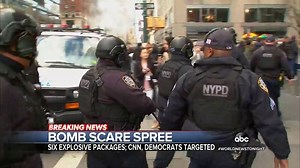 BOMB SCARE SPREE: Authorities responded to six explosive devices with similar designs sent to several targets, including the Clintons and former Pres. Barack Obama – with the mayor of New York City calling it an “act of terror” and Pres. Donald J. Trump condemning the attempted attacks and calling for unity. Gio Benitez reports. https://abcn.ws/2CFORj4 | ABC World News Tonight with David Muir