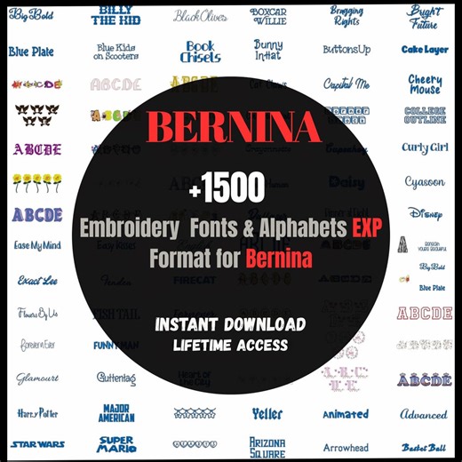 Machine Embroidery Fonts for Bernina – EXP Format – Instant Download – Collection of 1500, 1 Inch 2 Inch 3 Inch. - Etsy