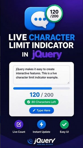 Live Character Limit Indicator in jQuery | Twitter Style Input Counter #coding #shorts