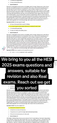 We have actual HESI exams questions and answers in all units that will help you revise. We also have deals for Real exams. Reach out #hesientranceexam #hesiprep #hesia2test #hesibiology #hesia2math #hesianatomy #hesia2 #hesimath #hesi #hesichemistry
