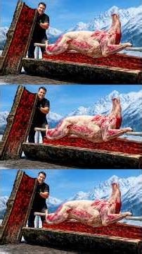 Whole Lamb Roasted in a Burning Log Grill! Primitive Fire Cooking #shorts #lamb #roasting #fire #bbq