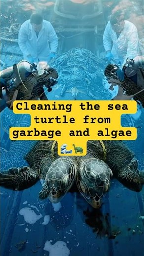 Cleaning the sea turtle from garbage and algae 🌊🐢 #ocean #shorts #ai