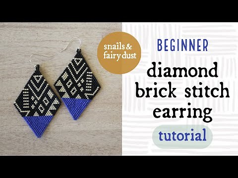 Beaded Earrings Tutorial for Beginners with single brick stitch diamond shape.