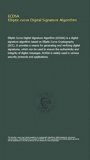 ECDSA - Elliptic-curve Digital Signature Algorithm - Security+