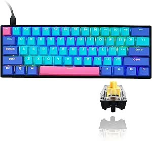 GTSP Gk61 60% Mechanical Keyboard Gaming Custom SK61 Hot Swappable 60 Percent with PBT Keycaps RGB Backlit NKRO Type-C Cable for PS4 (Gateron Optical Yellow, Joker)