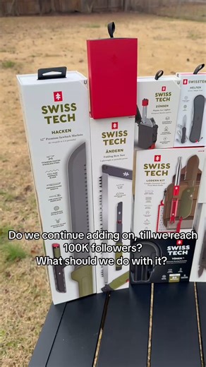 Okay… we need your opinion. 👀 We’ve slowly built up a collection of over 35 Swiss Tech items — and we’re still adding to it. Knives, lights, EDC, gear… it’s getting serious. So here’s the question: Do we hold onto it and keep growing the stash… OR Do we go absolutely wild and do a massive giveaway when we hit 100K across all platforms? 🎉 We will continue to add onto it till we reach that goal! No right or wrong answer — just curious what YOU would do. If this was your collection, what’s the mo