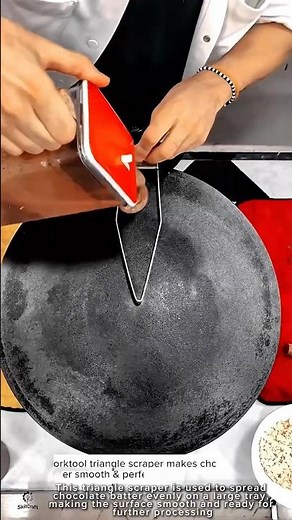 Worktool triangle scraper makes chocolate batter smooth & perfect