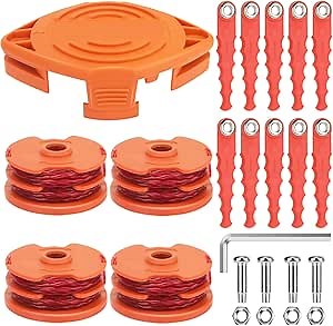 WA0007 Replacement Blades Head Spool Line Compatible with Worx WG105,WG106,WG108,WG109,WG112,WG113,WG115,WG116,WG117,WG118,WG119,WG124 String Trimmer,16Ft 0.065" Line With Screw Part (24 Pack)