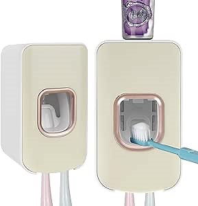 Amazon.com: 2 Slot Toothbrush Holder and Toothpaste Dispenser Wall Mounted, Automatic Toothpaste Squeezer, 2 in 1 Tooth Brush Toothpaste Organizer for Shower (Ivory Yellow) : Home & Kitchen