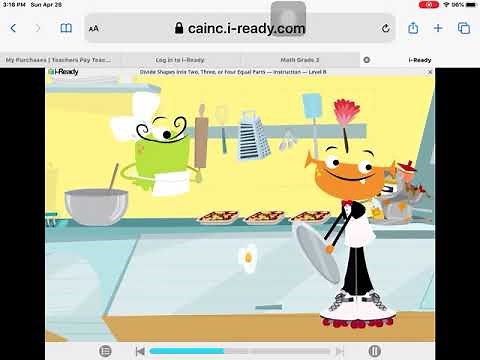 iReadyMath Lesson 28 Level B - Divide Shapes Into 2, 3, or 4 Equal Parts Tutorial