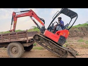 Mini Excavator Loading Soil into Tractor Trailer | Powerful Kubota Machine Work in Rural Site