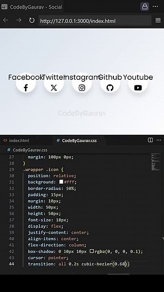 🌐 Social Media Icons with Stunning Hover Effects! #webdevelopment #coding #hovereffect #shorts