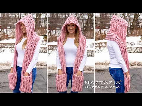 CROCHET SCARF with HOOD and POCKETS - Hooded Pocket Scarf by Naztazia