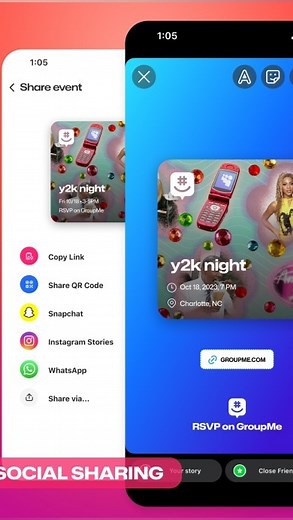 GroupMe on Instagram: "We made it easier for you to share your GroupMe groups and events with your people. Thousands of new groups and events are created every day on GroupMe, and now you can invite your friends by sharing directly to @instagram story This is in addition to the existing share to WhatsApp group, or your Snap story!"