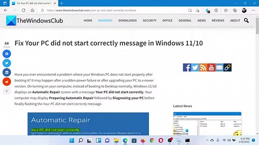 Fix Your PC did not start correctly message in Windows 11