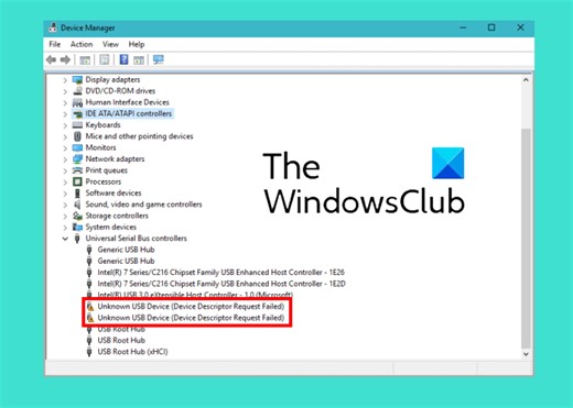 Unknown USB Device, Descriptor Request Failed error on Windows computers