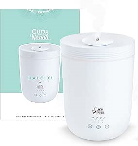 Amazon.com: GuruNanda HaloXL Ultrasonic Humidifier & Diffuser(2.2L) Cool Mist Humidifier for Large Room, Aromatherapy Diffuser for Spa, Helps to Relax, 2-in-1 Beauty & Aromatherapy Device, Lasts Upto 22 Hours : Health & Household