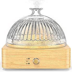 Amazon.com: Lecdura Glass Essential Oil Diffuser Humidifier, 200ml Ultrasonic Aroma Diffusers with Glass Reservoir Wood Base Auto-Off Timer, Dusk Flame Warm Light Dome Air Diffuser for Home