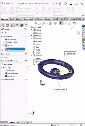 Multi Body Bridge Technique in SolidWorks | Sweep Tool Tutorial #shorts
