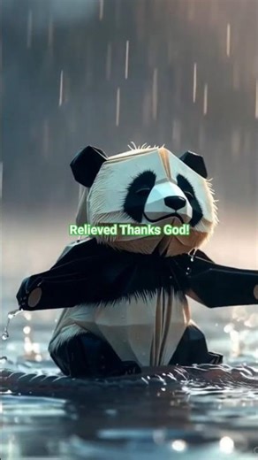 Origami panda sits quietly in the heavy rain fragile, calm, and full of quiet courage. #panda #rain