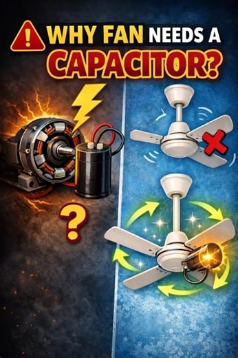 Why Your Fan 🏡Needs a Capacitor⚡? 😳 #facts #education #capacitor #electricity #learn