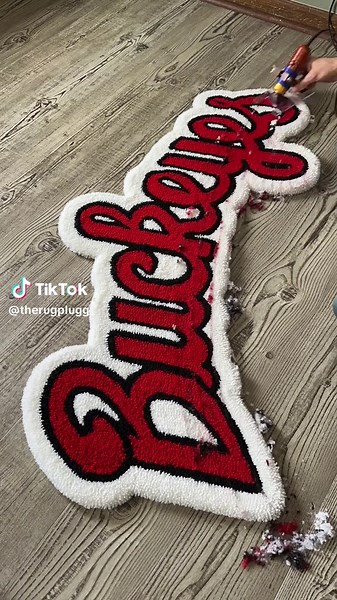 Buckeyes 🙌🏼♥️ 2/3 for @The Ohio State University NFS Email only for all custom rug inquiries please 📥🙏🏼 #customrugs #handmade #tufting #ohiostate #fyp
