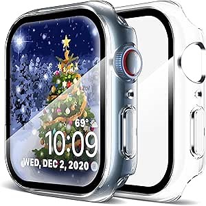 LK 2 Pack Hard PC Case with Tempered Glass Screen Protector Compatible for Apple Watch Series 6 SE 40mm, Ultra-Thin Overall Protective Cover for Apple Watch 6 SE 40mm (Clear)