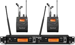 Depusheng TX2 Wireless in Ear Monitor System, 2-Channel Wireless IEM System, Metal IEM w/ 2 Bodypacks, Rack Mount