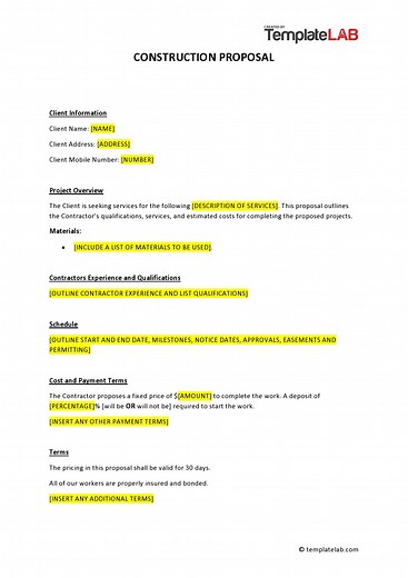 31 Construction Proposal Template & Construction Bid Forms