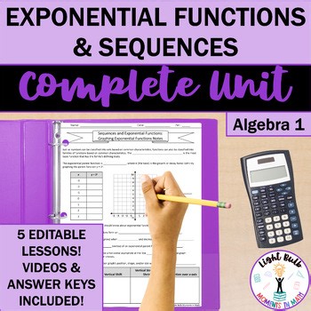 Exponential Functions and Sequences Unit with Video Lessons (Algebra 1 Unit 6)
