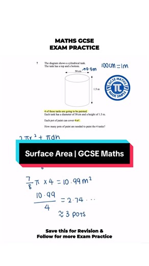 GCSE geometry revision 📐 surface area of cylinders made easy. Save for later   follow for daily practice questions 👩‍🏫 #gcsemaths #gcsemathsrevision #gcse #math