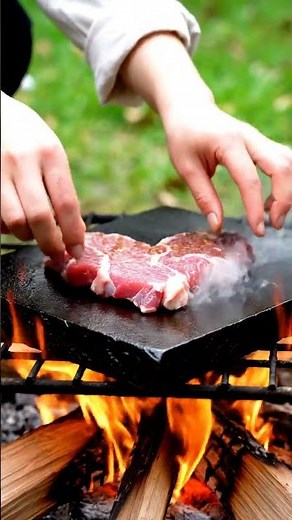 Step-by-Step Outdoor Cooking on a Stone Grill Using Natural Fire Heat