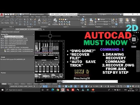 Must Know AutoCAD Command – 1 | AutoCAD Crash Recovery | Drawing Recovery & BAK File Trick | Mechwin