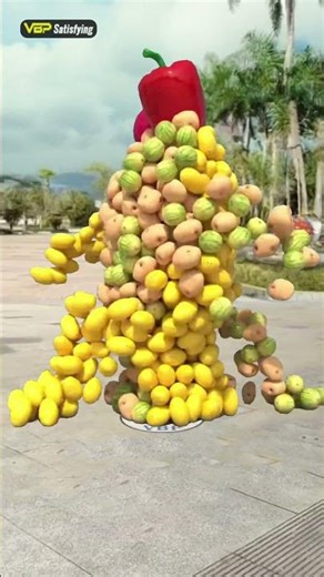 Fruits and vegetables walk and crumble c4d special effect