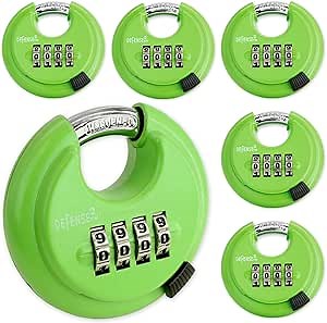 Disc Lock for Storage Unit 4 Digit Combination Lock Outdoor Padlock Weatherproof Combination Locks 6 Pack (Green)