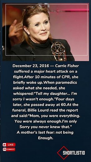 What Carrie Fisher Said in Her Last Moments 💔 #carrière #shorts
