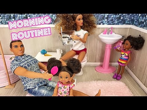Barbie Sisters Morning Routine! Kitchen Bedroom and Pink Washroom | Naiah and Elli Doll Show #2