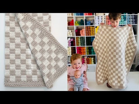 Crochet Checkerboard Blanket with Rocky Ridge Border