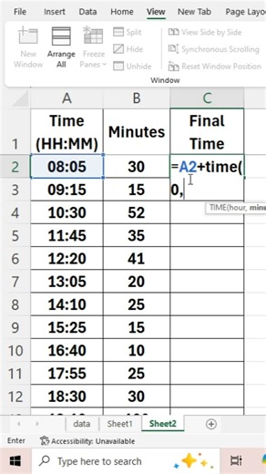Excel Time Function Trick to Add Hours and Minutes Easily #excel #excelshorts