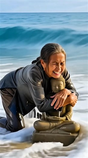 The old woman who protected the sand Buddha statue... transformed into a beautiful girl.