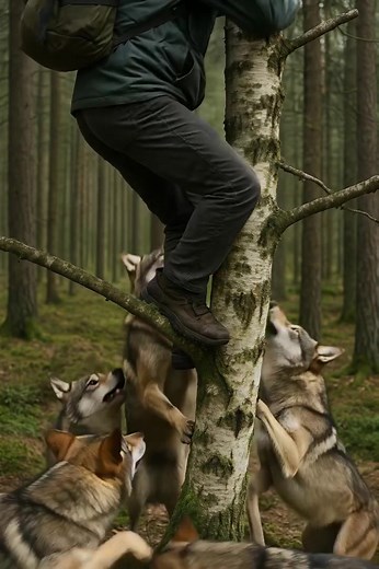 The wolves in the forest surrounded an old man and began to attack: terrified, the elderly man climbed up a tree — but at that very moment, something completely unexpected happened 🫣😱 The man had been walking through the forest for several hours. He just wanted to stroll along the familiar paths and breathe in the fresh air. Everything was calm — until he heard the sound of branches cracking behind him. He turned around and froze: out from the trees emerged a pack of wolves. There were many — 