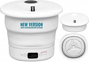 Mini Portable Washing Machine - Small Foldable Bucket Washer for Clothes- For Camping, RV, Travel, Small Spaces. (White)