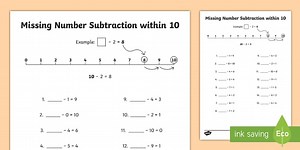 Missing Number Subtraction within 10 Worksheet